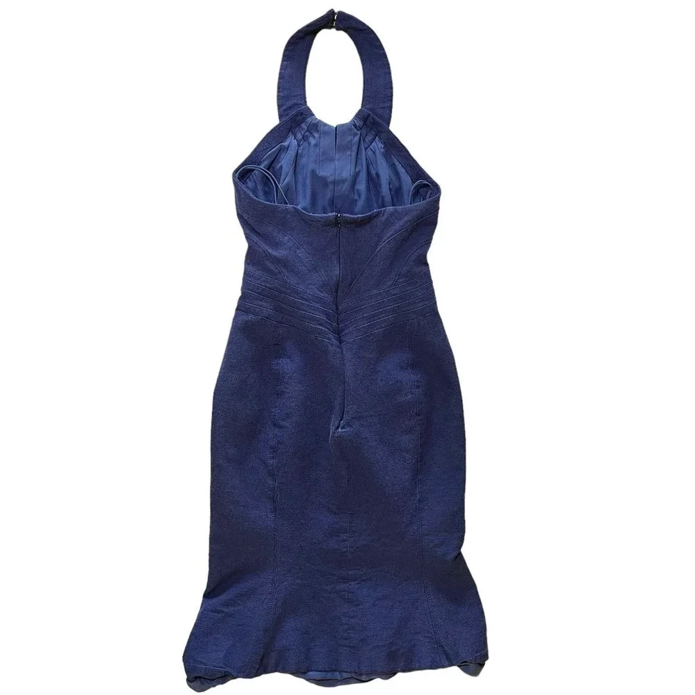 Zac Posen Navy Blue Halter-Neck Sheath Midi Mermaid Dress